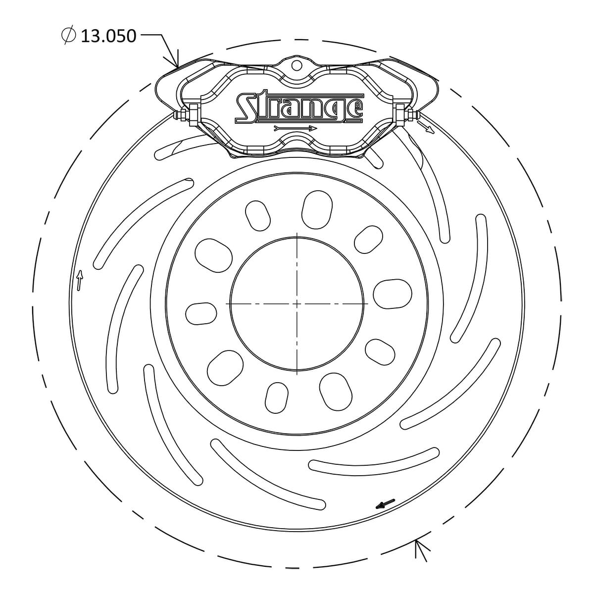 Strange Engineering Pro Series Rear Brake Kit For 1957-1964 Olds Housing Ends With Slotted Rotors, Four Piston Calipers & Soft Metallic Pads