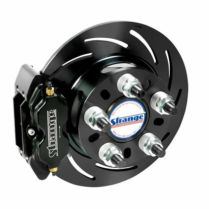 Strange Engineering Pro Series Rear Brake Kit For OEM Small GM Ends with Strange Eliminator Kit With Slotted Rotors, Four Piston Calipers & Hard Metallic Pads