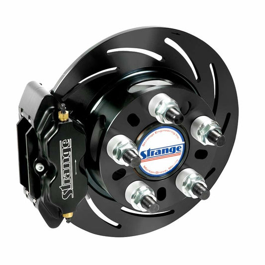 Strange Engineering Pro Series Rear Brake Kit For OEM Small GM Ends with Strange Eliminator Kit With Slotted Rotors, Four Piston Calipers & Hard Metallic Pads