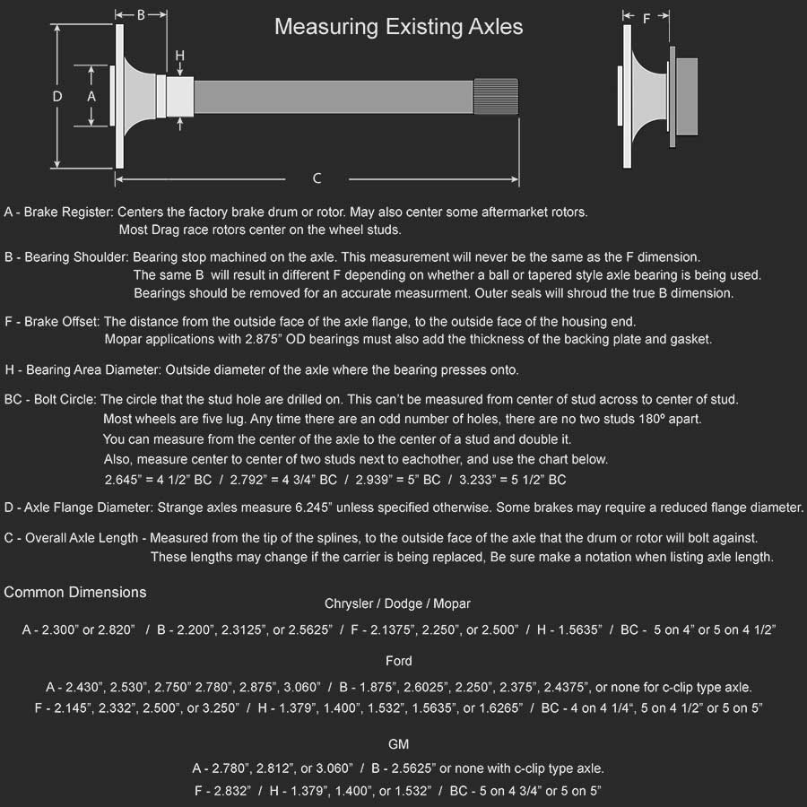 Strange Engineering Drag Race Axle Package - 28, 30, 31, 33 or 35 Axles, Bearings & 1/2" Studs
